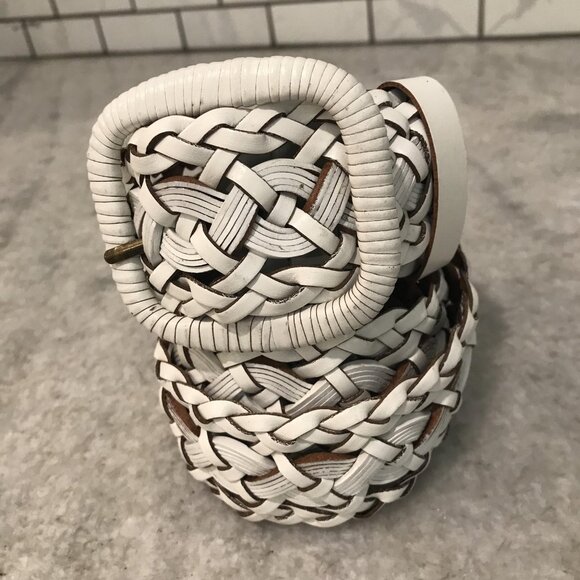 Vintage White Leather Belt Womens Large Braided Wide Woven Wrapped Buckle Boho - Picture 2 of 6